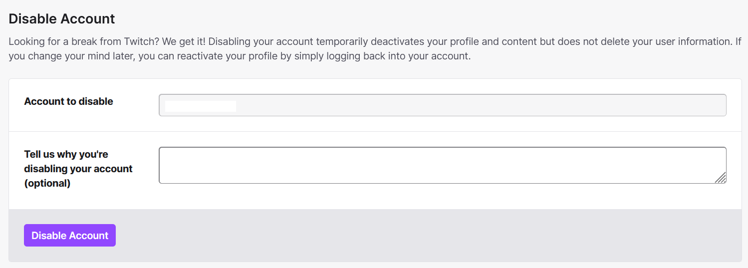 Option to disable a Twitch account Bild: Option to disable a Twitch account