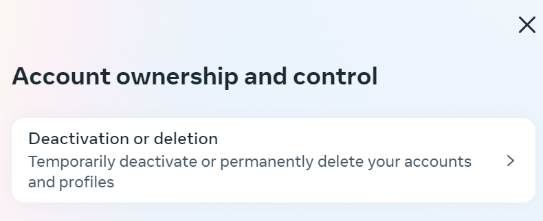 Menu ‘Account ownership and control’ Bild: Menu ‘Account ownership and control’