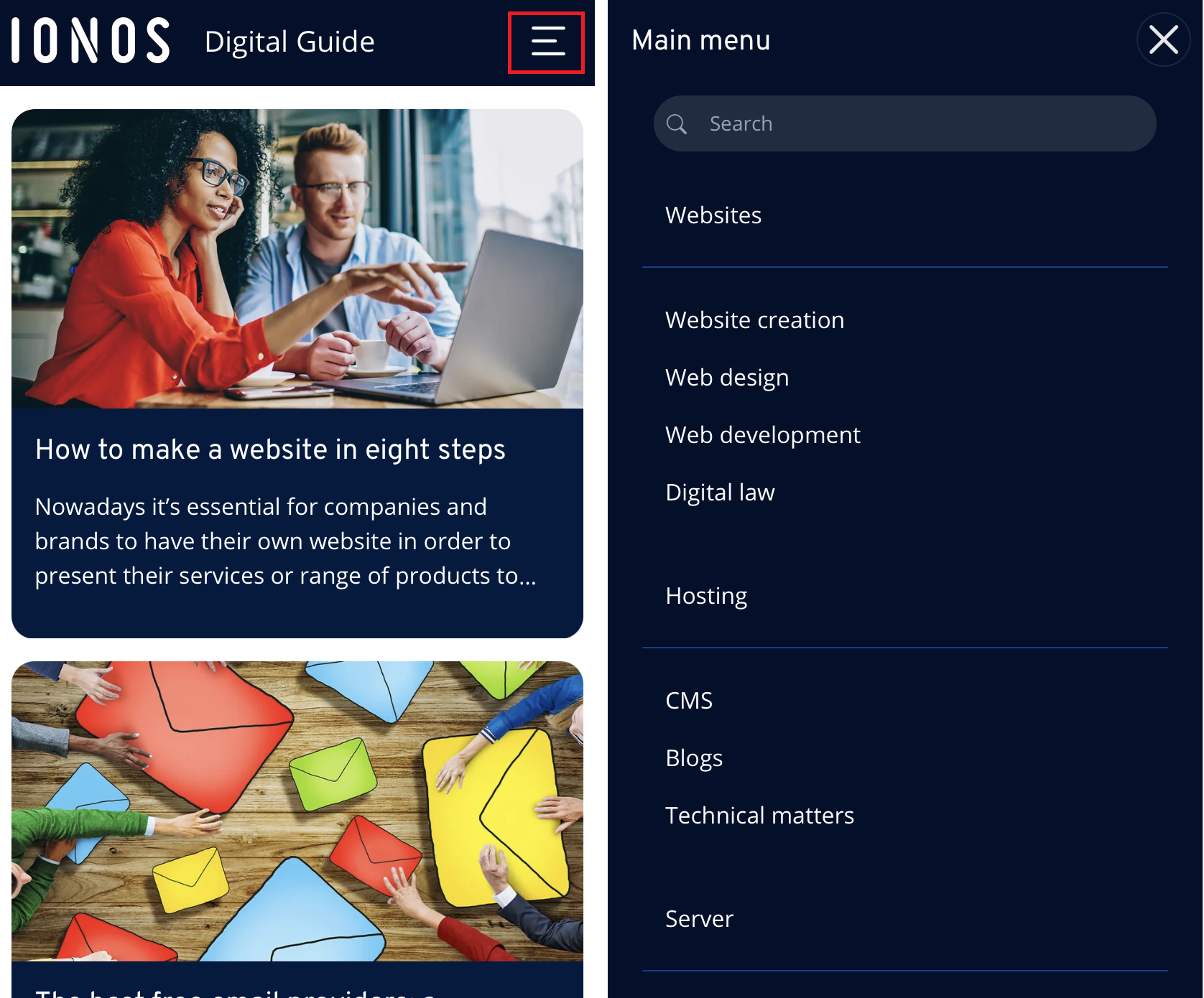 List navigation in the IONOS Digital Guide Bild: List navigation in the IONOS Digital Guide