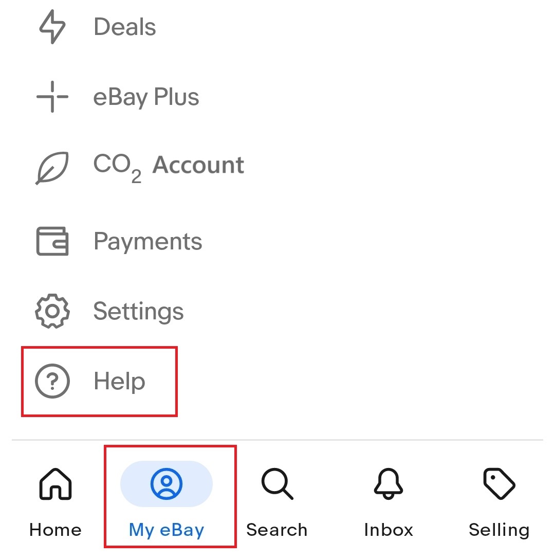 Screenshot of the help option in the Android version of the My eBay app menu Bild: Screenshot of the help option in the Android version of the My eBay app menu