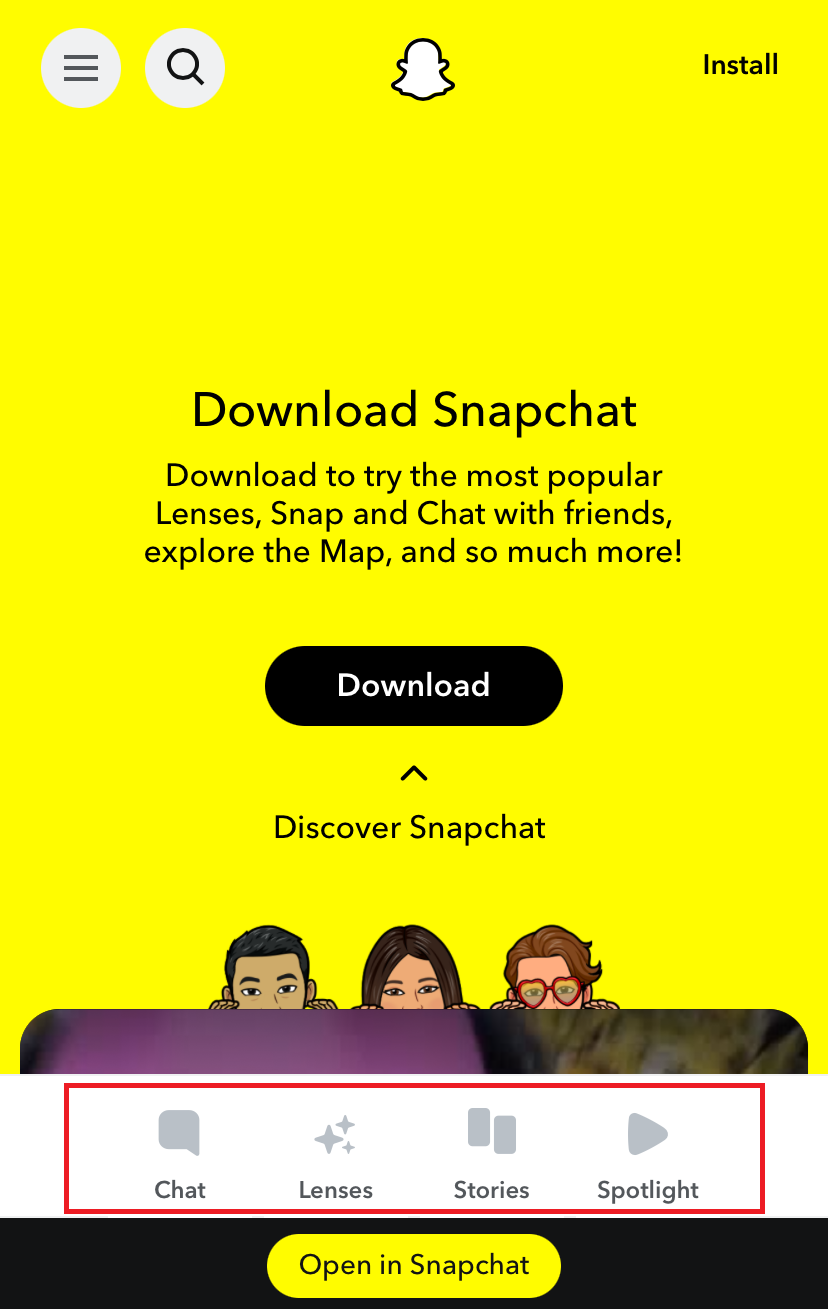 Bottom navigation bar on Snapchat Bild: Bottom navigation bar on Snapchat