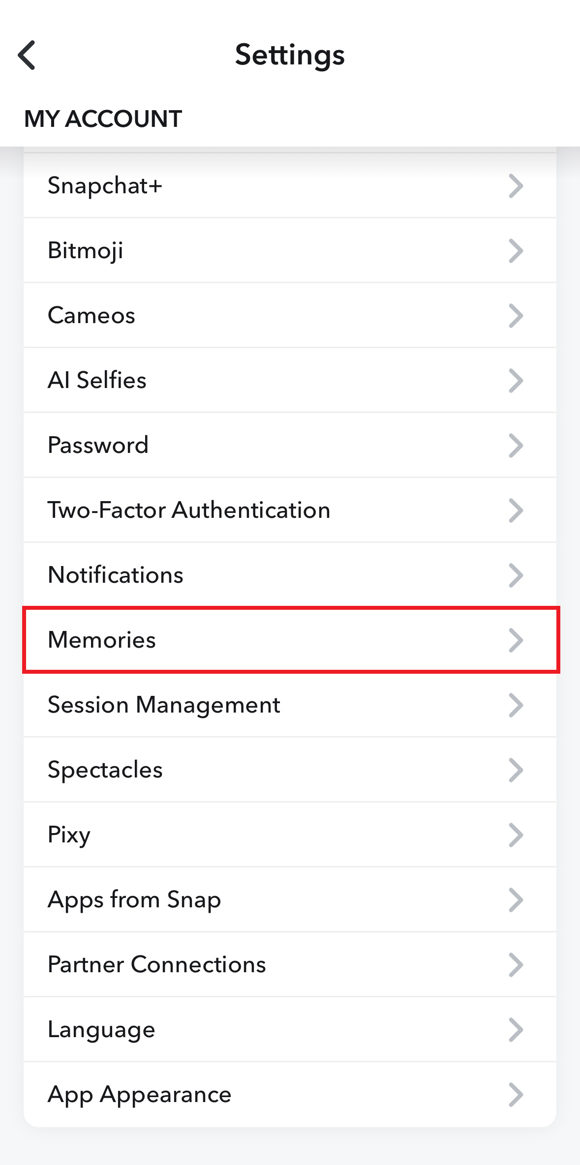 Memory settings in Snapchat profile Bild: Memory settings in Snapchat profile