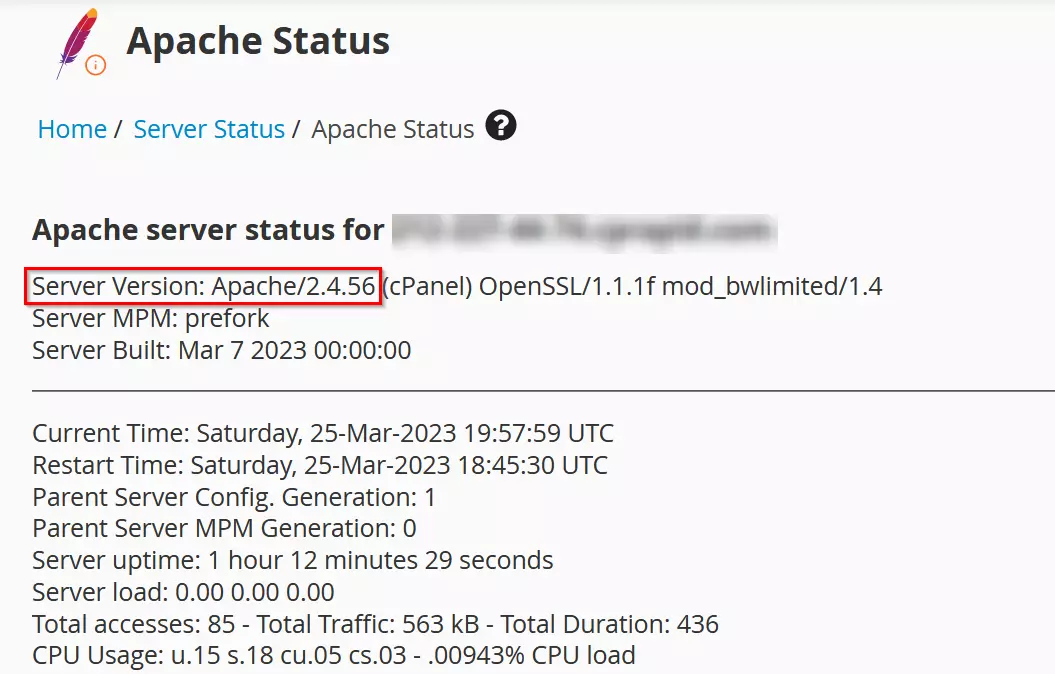 WebHost Manager: Apache Server Status Obrázok: WebHost Manager: Apache Server Status