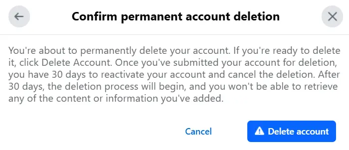Bild: Facebook: Confirm account deletion