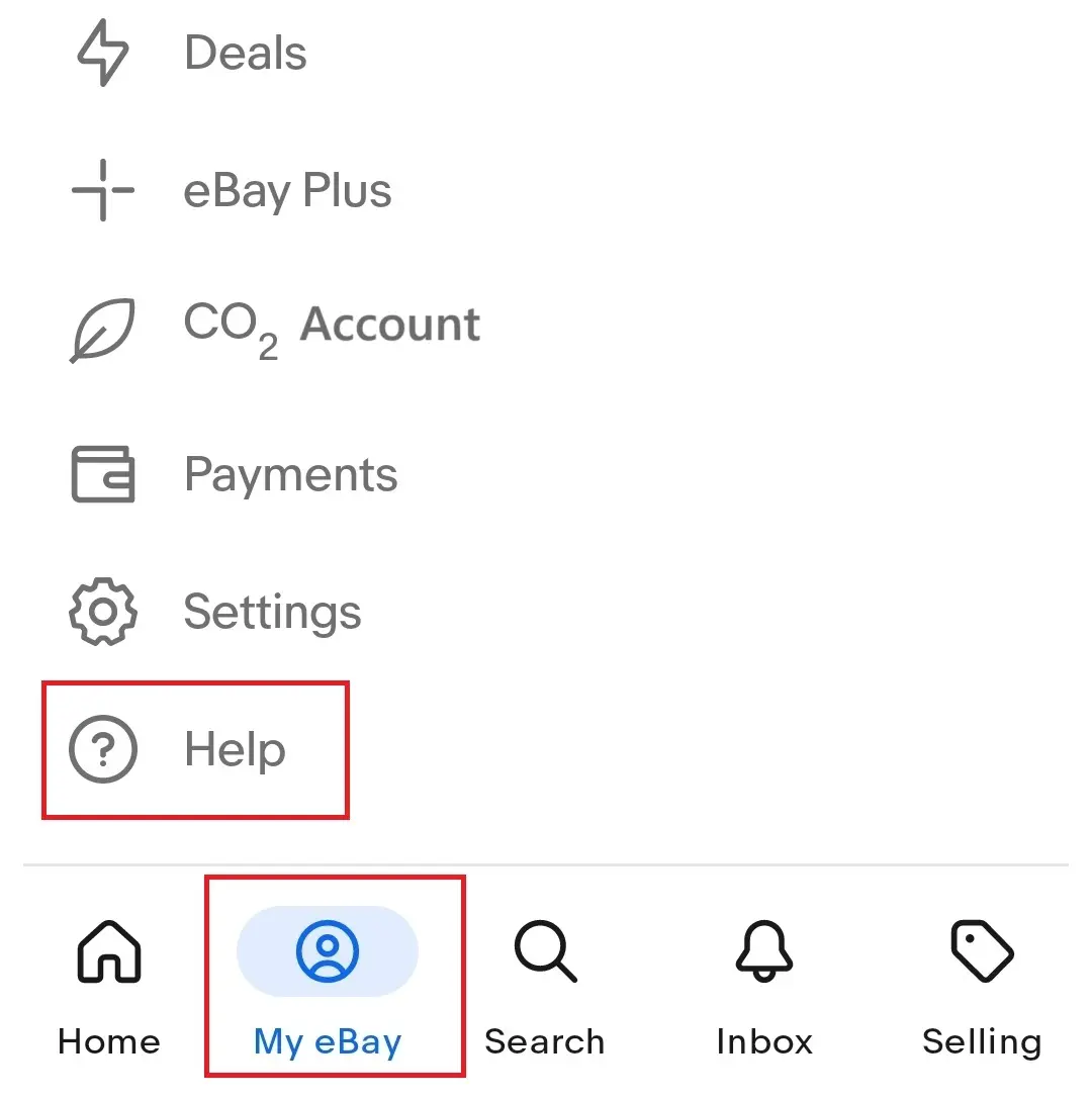 Screenshot of the help option in the Android version of the My eBay app menu Bild: Screenshot of the help option in the Android version of the My eBay app menu