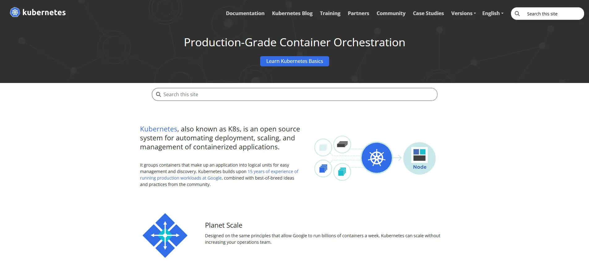 Kubernetes Homepage Bild: Kubernetes Homepage