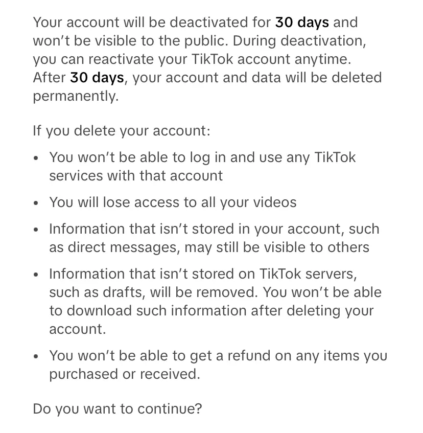 Information about deleting a TikTok account Bild: Information about deleting a TikTok account