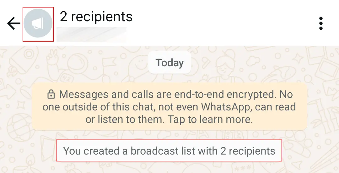 Bild: Android screenshot of a WhatsApp broadcast list