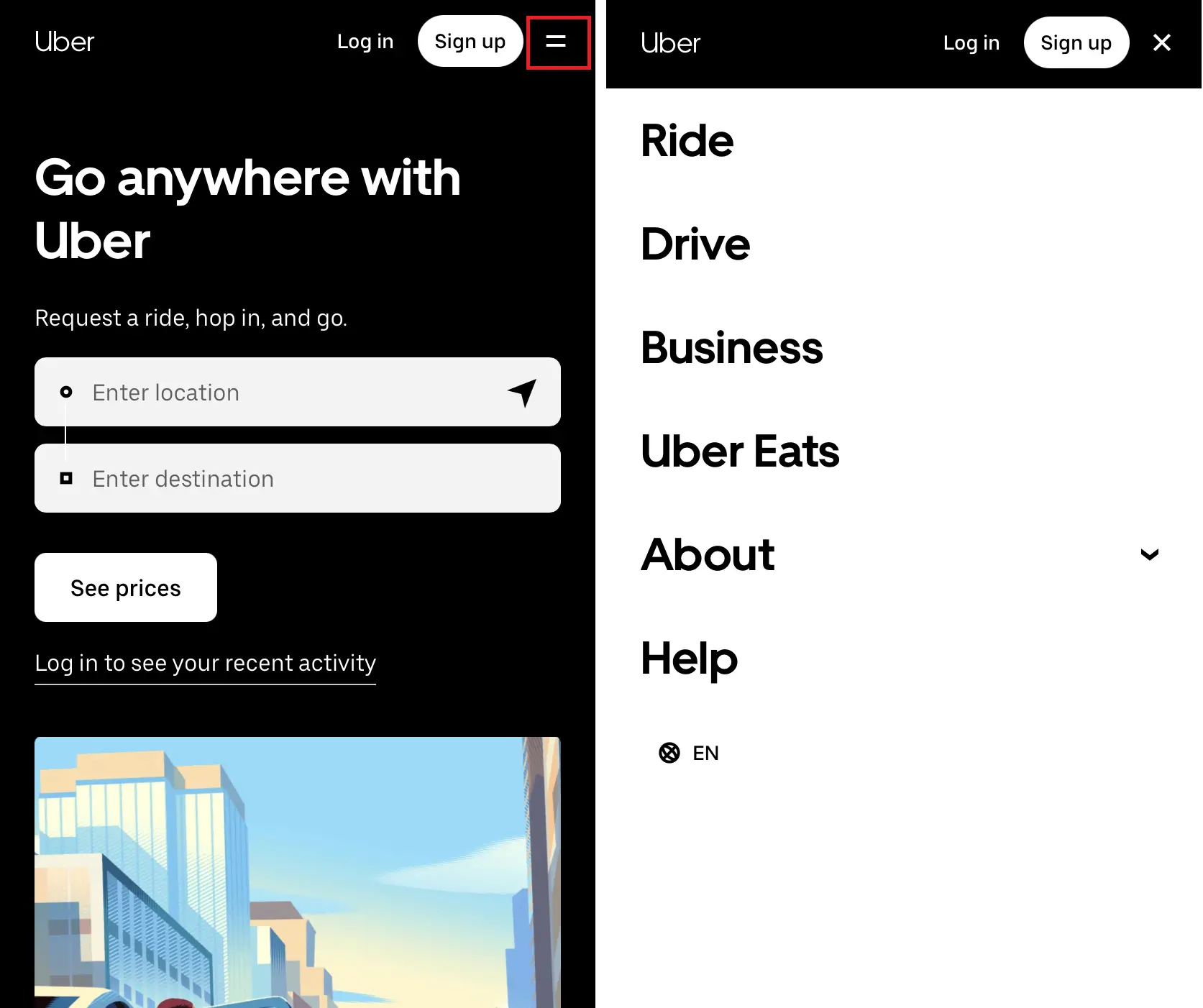 Off canvas navigation on Uber Bild: Off canvas navigation on Uber