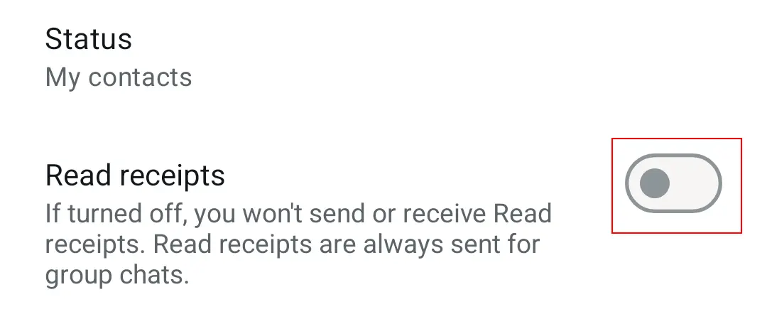 Bild: Android screenshot of WhatsApp’s privacy settings with deactivated read receipts