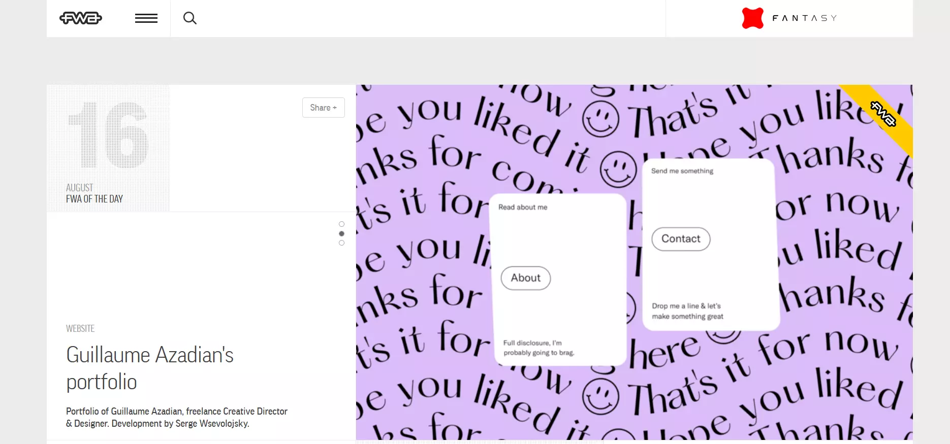 Bild: Homepage of the Favourite Website Awards website on August 16, 2023
