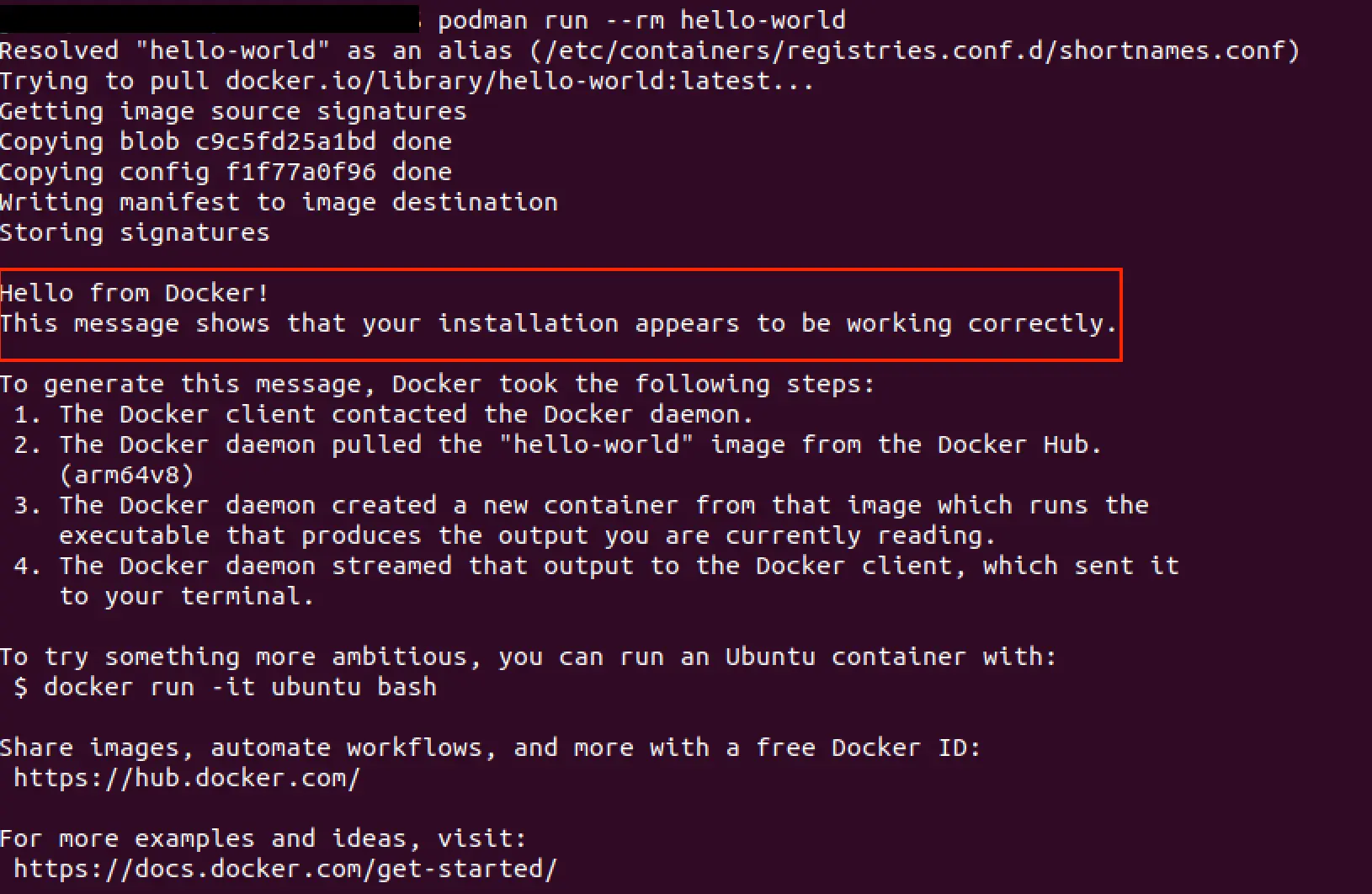 Podman: Successful creation of a test container Afbeelding: Podman: Successful creation of a test container