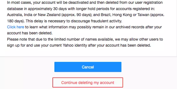 Message about Yahoo account termination Bild: Message about Yahoo account termination