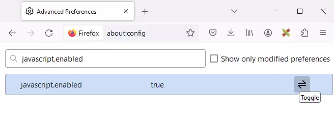Bild: Firefox setting “javascript.enabled”