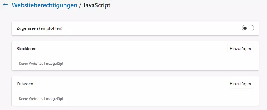 Bild: JavaScript in Edge ausschalten