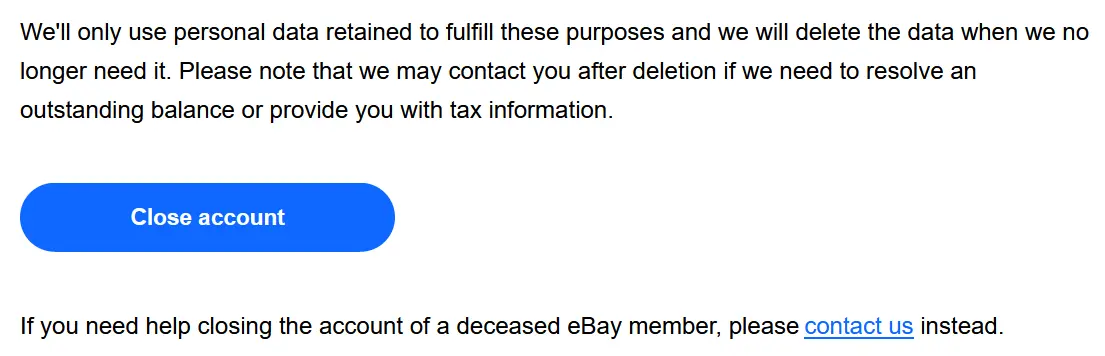 Screenshot of eBay’s help page for closing accounts Bild: Screenshot of eBay’s help page for closing accounts