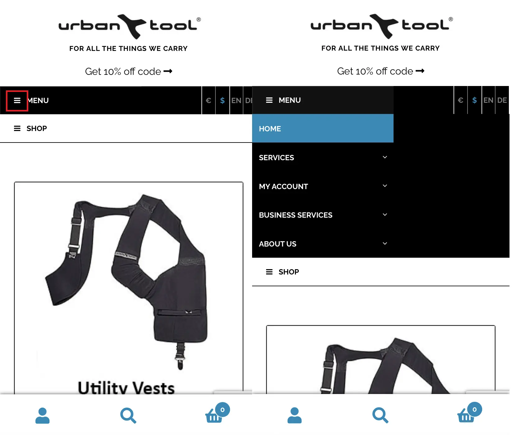 Slidedown navigation on the URBAN TOOL website Bild: Slidedown navigation on the URBAN TOOL website