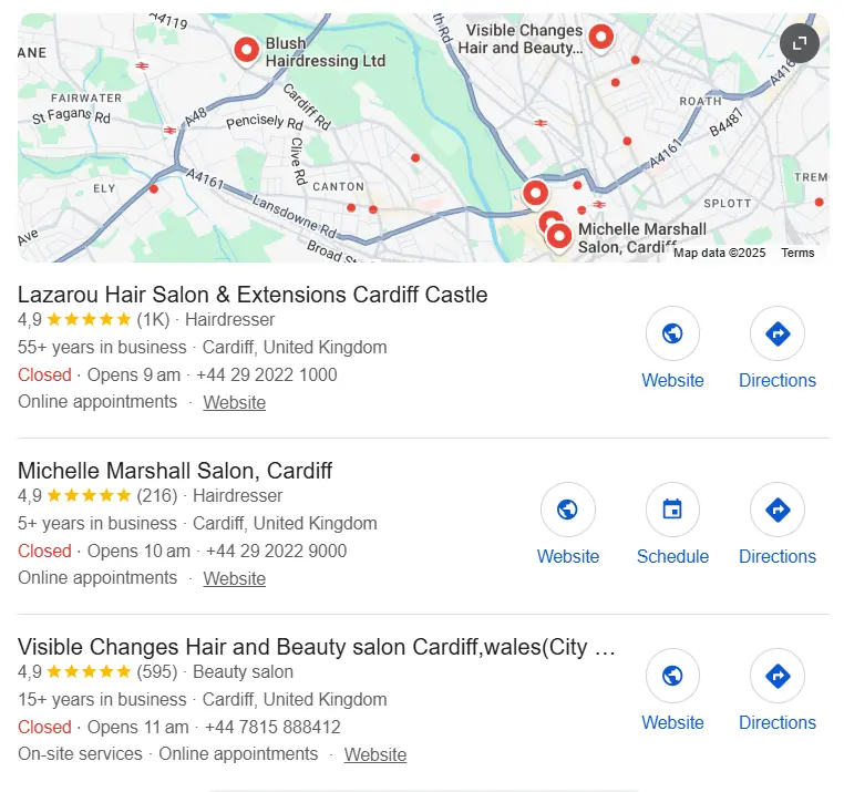 Local search result for ‘hair salon Cardiff’ Bild: Local search result for ‘hair salon Cardiff’
