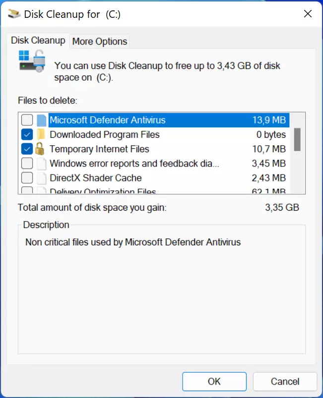 Select the system files to be deleted Bild: Select the system files to be deleted