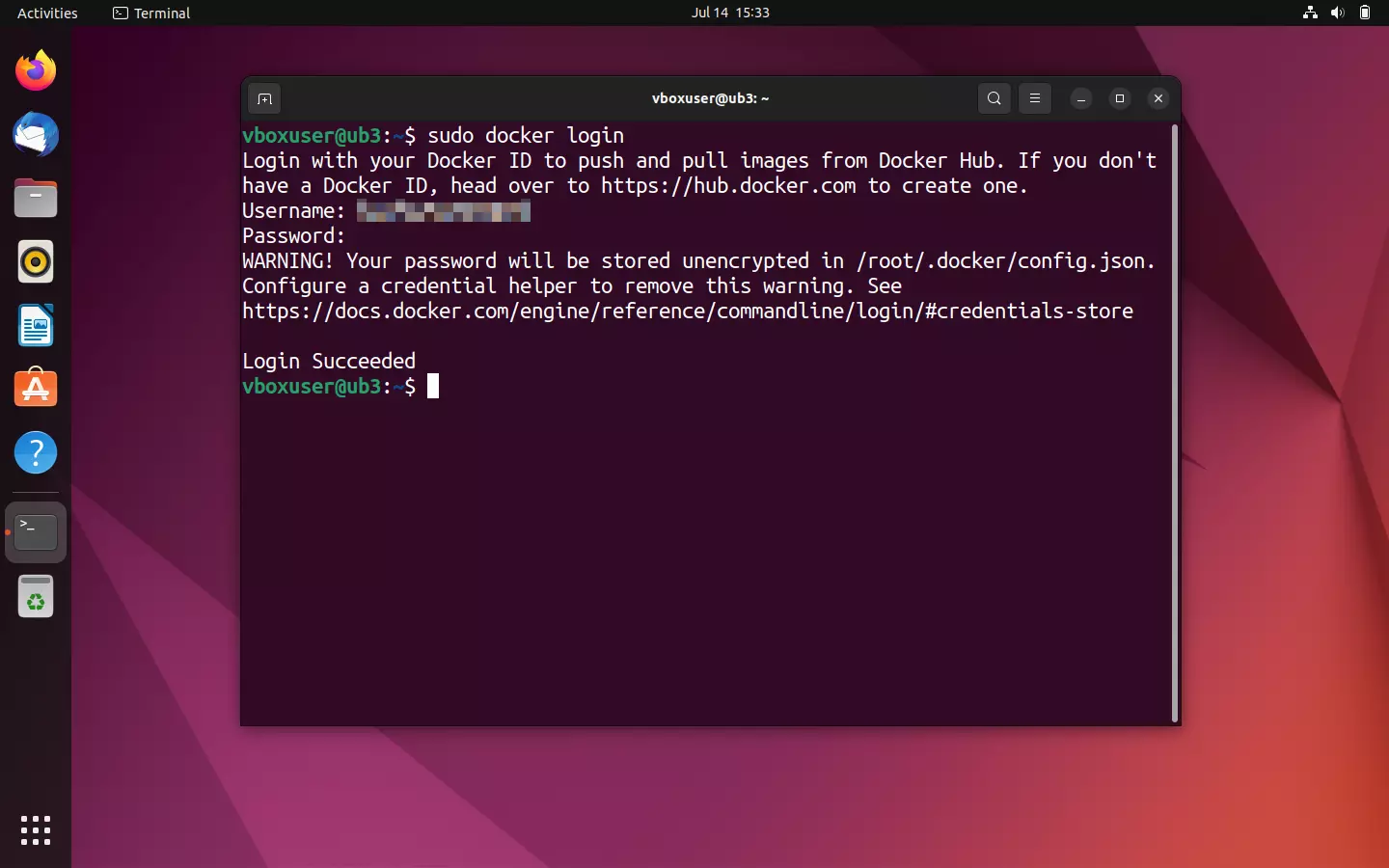 Bild: Log in to the Docker hub via the Ubuntu terminal
