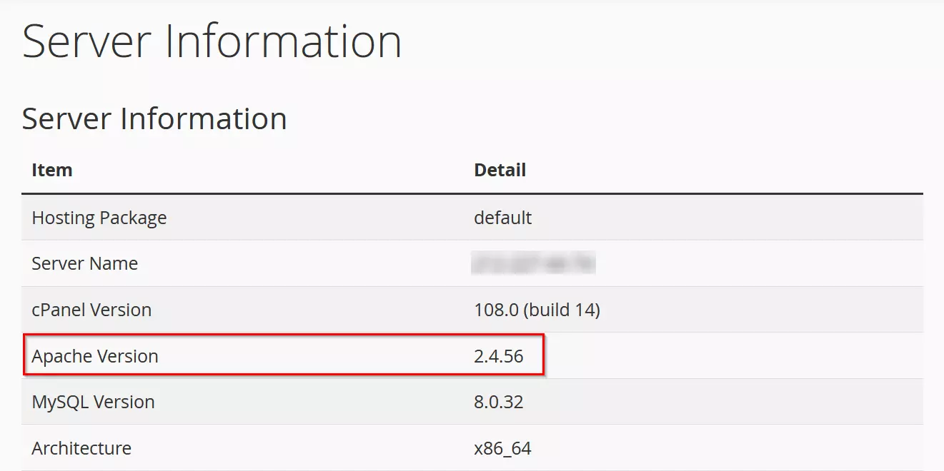 cPanel: Apache version Obrázok: cPanel: Apache version