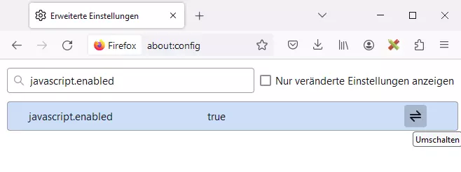 Bild: Firefox-Einstellung javascript.enabled
