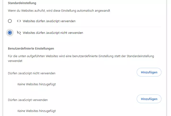 Bild: JavaScript-Optionen in Chrome