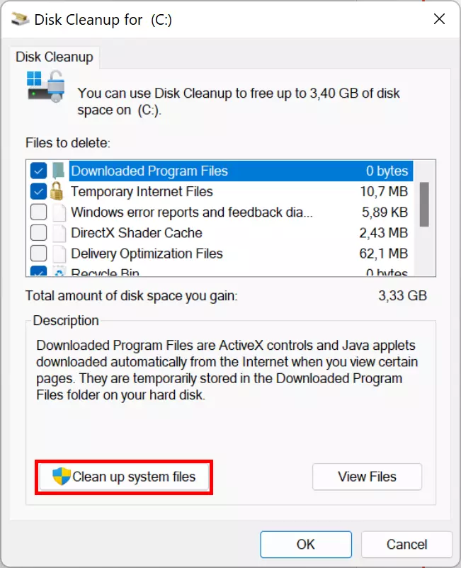 Disk cleanup for the C drive Bild: Disk cleanup for the C drive