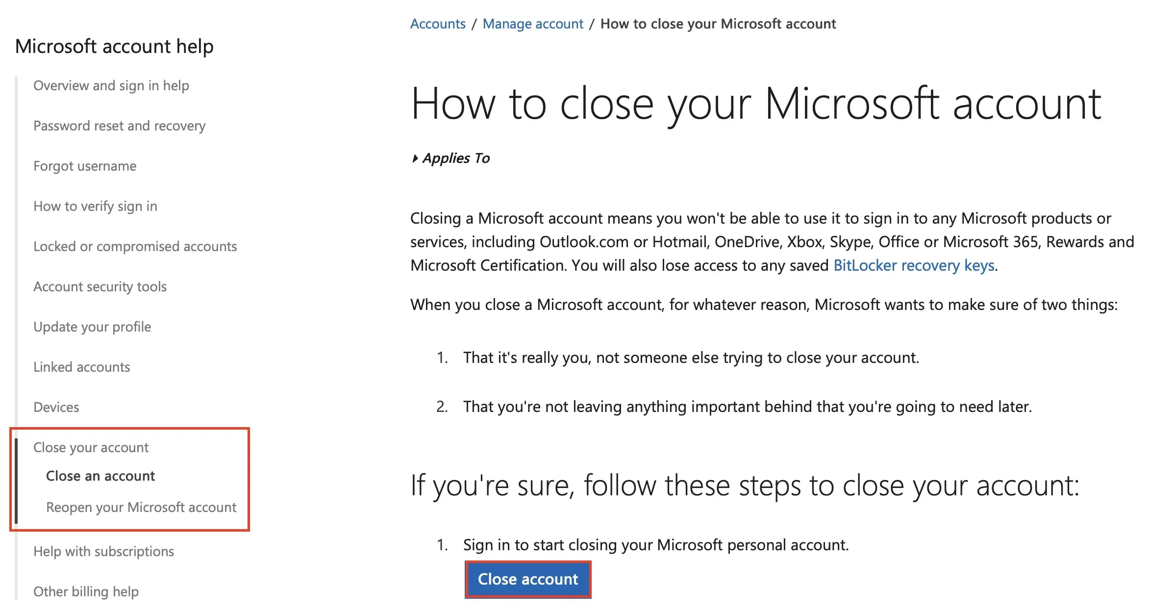 Bild: Microsoft: ‘How to close your Microsoft account’