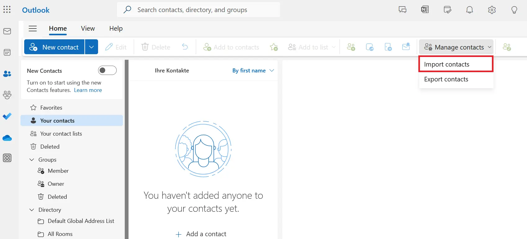 Outlook on the web: Overview of recommended people Bild: Outlook on the web: Overview of recommended people