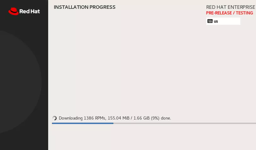Bild: Screenshot of the RHEL 8 configuration menu showing the progress of the installation