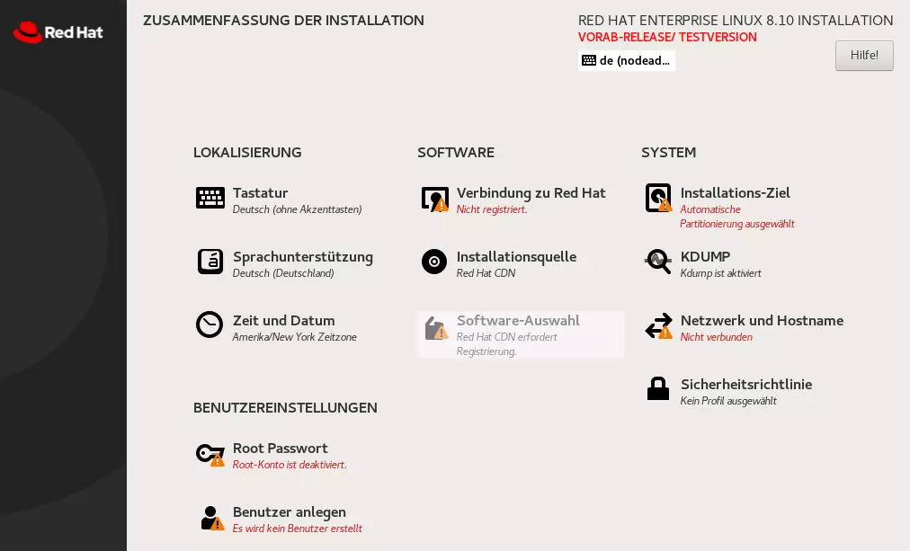 Screenshot des Installationsmenüs Bild: Screenshot des Installationsmenüs