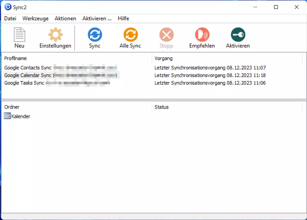 Sync2 Status Bild: Sync2 Status