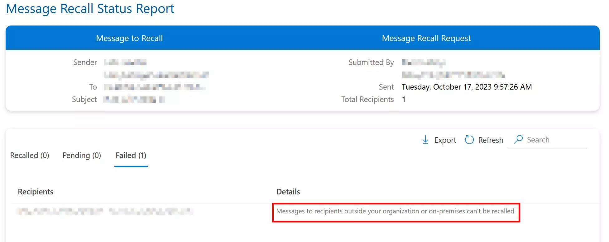 Bild: Report describing a failed recall attempt