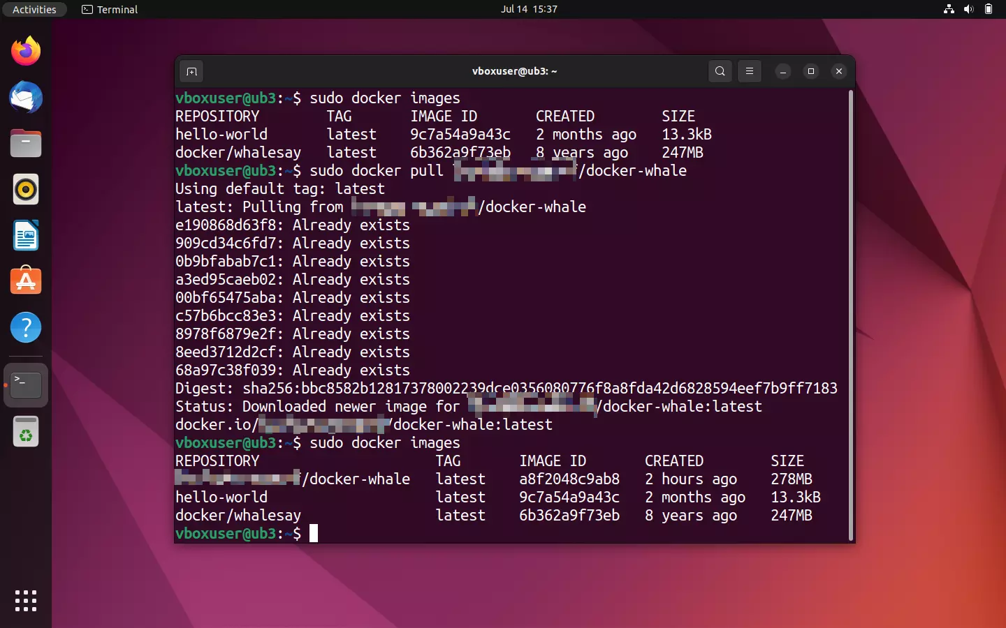 Bild: Ubuntu terminal: Download from the Docker hub