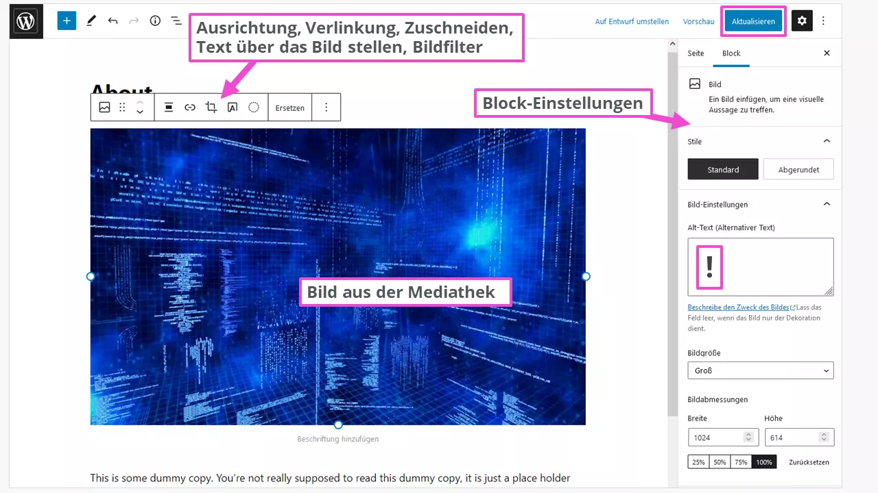 Bild: Optimale Bildgrößen in WordPress-Beitrag/-Seite definieren