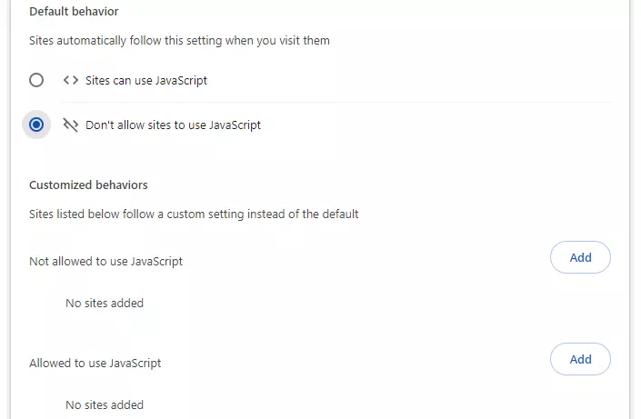 Bild: Google Chrome: JavaScript settings