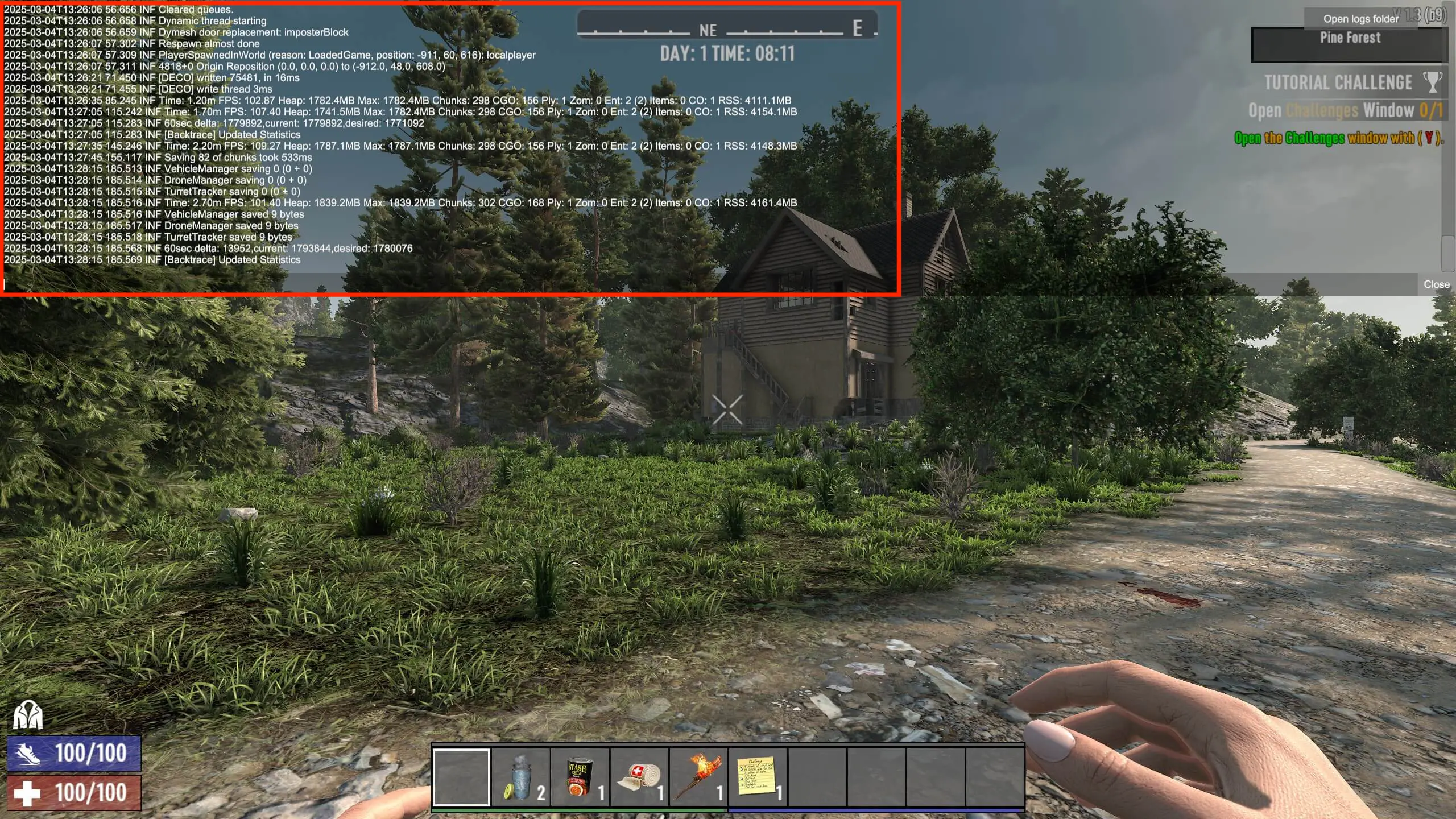 Skärmdump av utvecklarkonsolen i 7 Days to Die Bild: Skärmdump av utvecklarkonsolen i 7 Days to Die