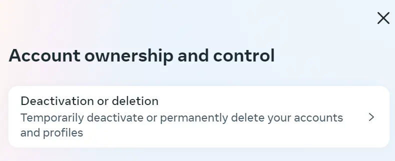 Menu ‘Account ownership and control’ Bild: Menu ‘Account ownership and control’