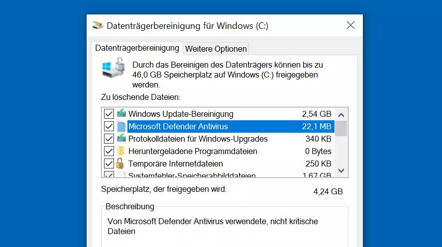 Bild: Windows-10-Datenträgerbereinigung: Systemdateien bereinigen