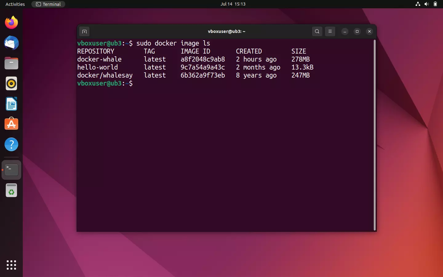 Bild: Overview of all local images in the Ubuntu terminal