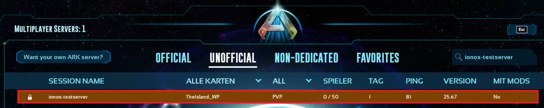 Server in ARK auswählen Bild: Server in ARK auswählen