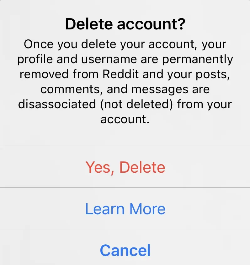 Bild: Reddit: Confirm deletion