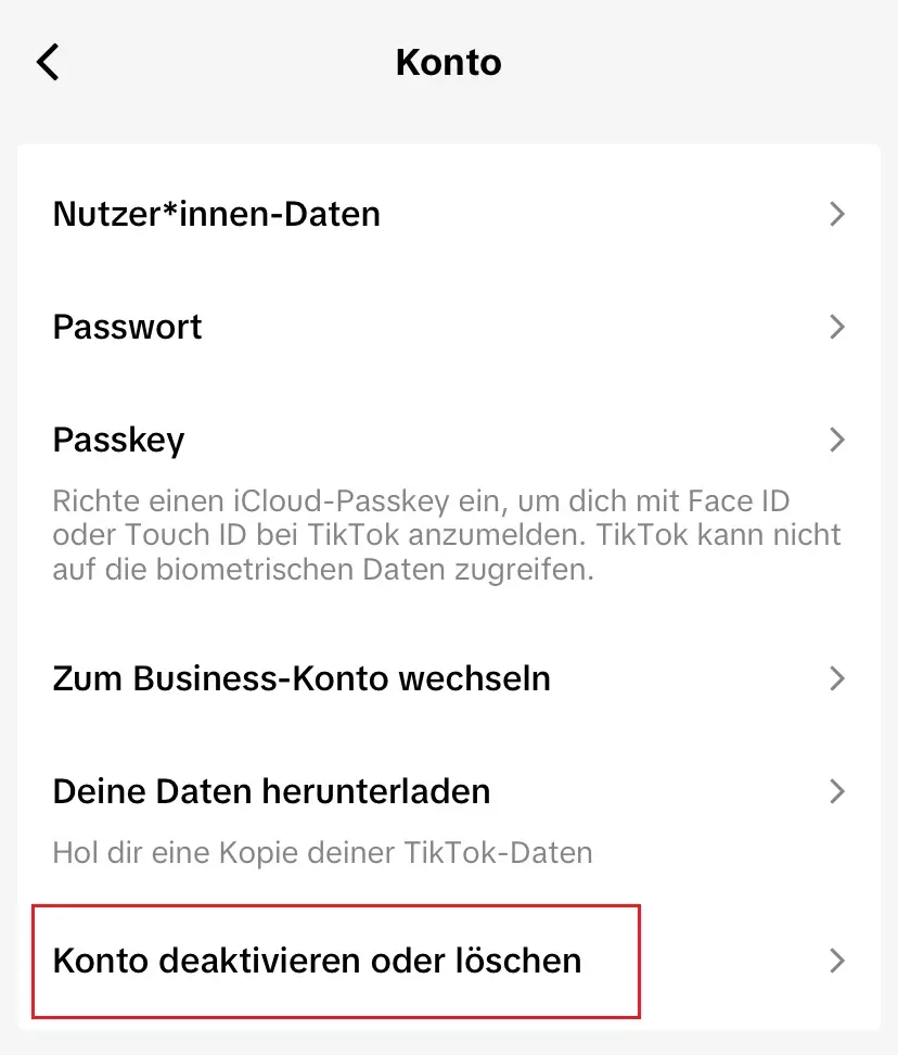 Bild: Kontoverwaltung von TikTok