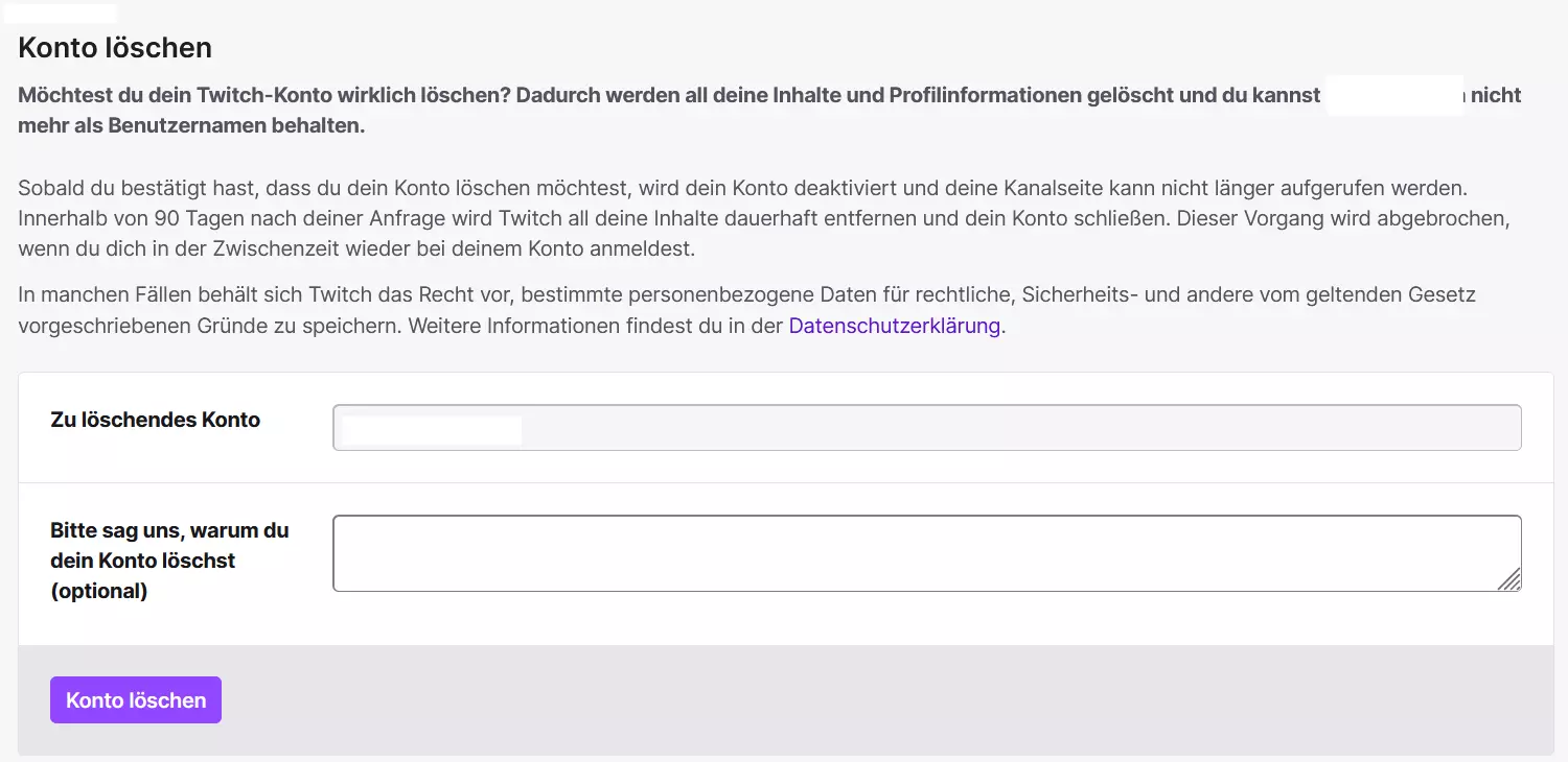 Dialog, um den Twitch-Account zu löschen Bild: Dialog, um den Twitch-Account zu löschen