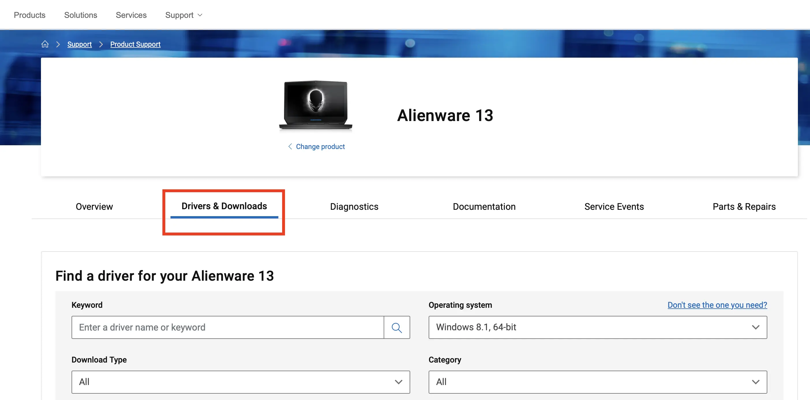 Bild: Dell website: Searching for a device
