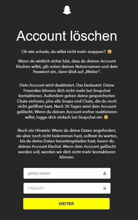Bild: Snapchat-Account löschen