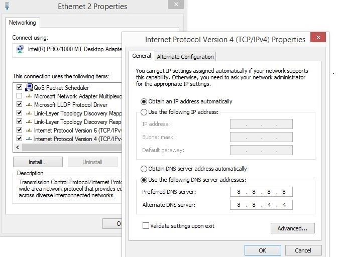 Windows 8: Eigenschaften von LAN-Verbindung und IPv4 Bild: Windows 8: Eigenschaften von LAN-Verbindung und IPv4