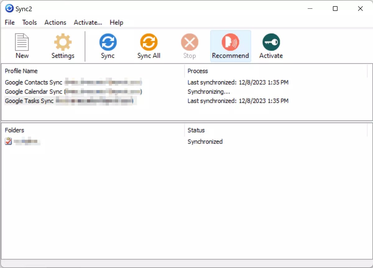 Bild: Sync2: Overview of Google data that has been synchronised