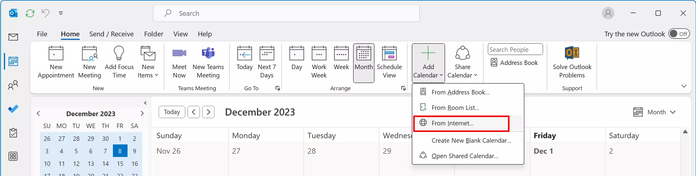Bild: Outlook: Add a calendar from the internet